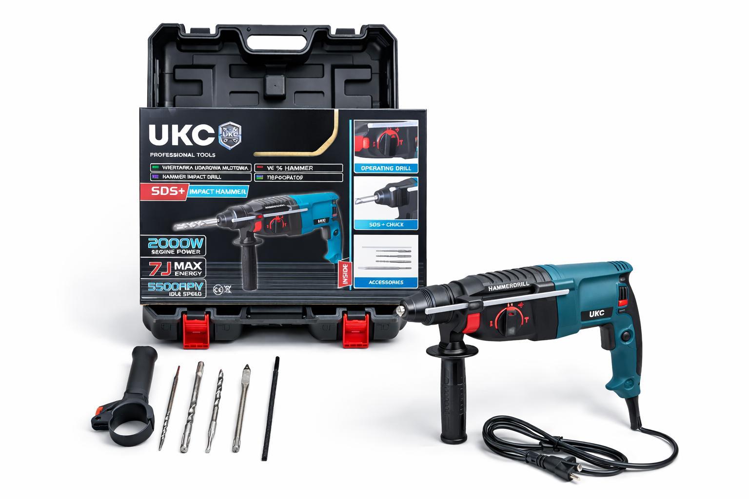 Elektro-Bohrhammer SDS-Plus 2000W mit Koffer und Zubehör